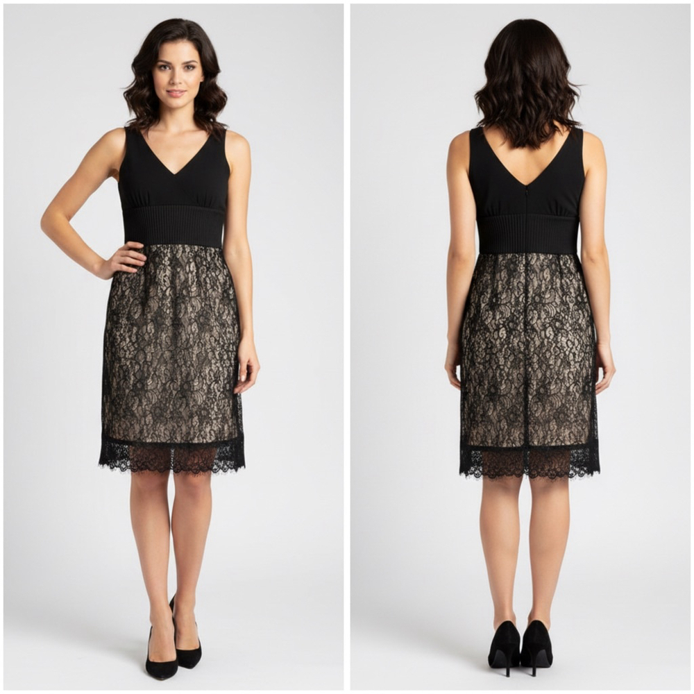 Moulinette Soeurs Silk Black & Beige Lace Sleeveless Dress Women'sSize 8